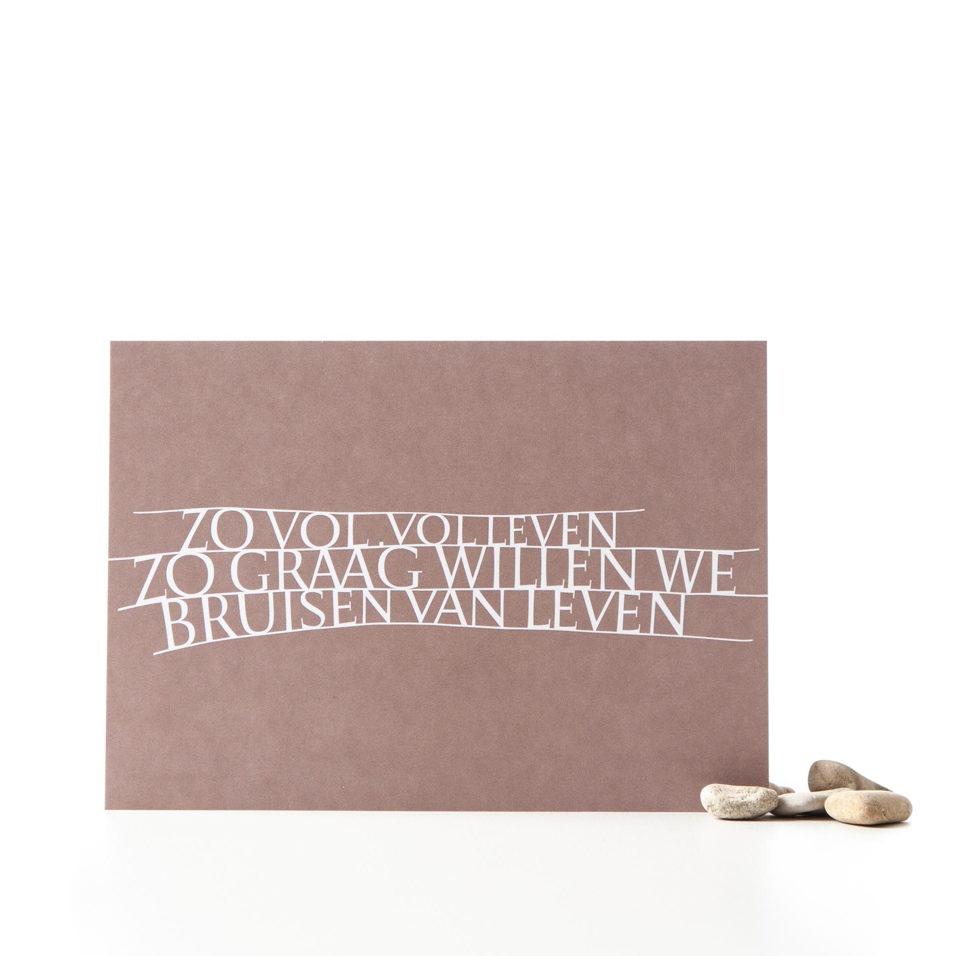 Postkaart 'Zo vol vol leven, zo graag willen we bruisen van leven'