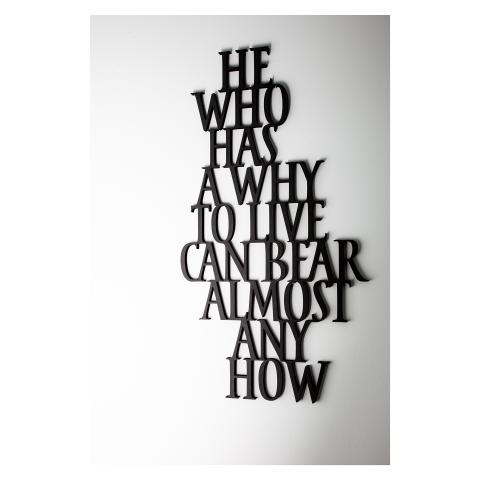 Muurtekst 'He who has a why to live can bear almost any how' - Zwart
